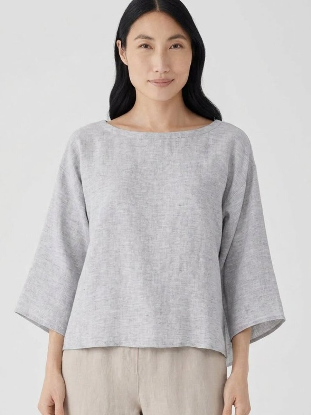 Eileen Fisher Organic Linen Box-Top Size L in Gray